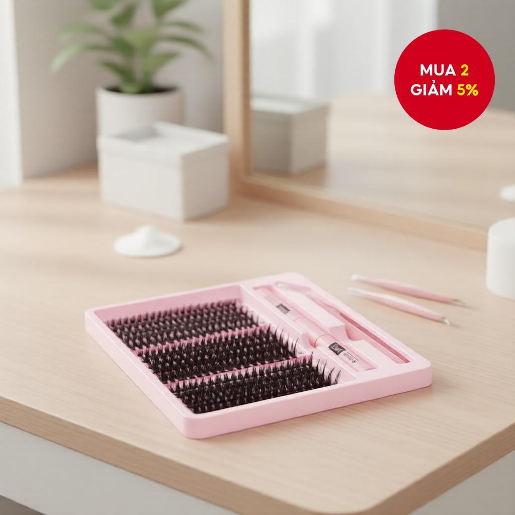 Bộ Kit Nối Mi Giả – Cụm Mi Tự Nhiên, Phong Cách Wispy, Cong D, Mi Đơn 8-16 mm Trộn