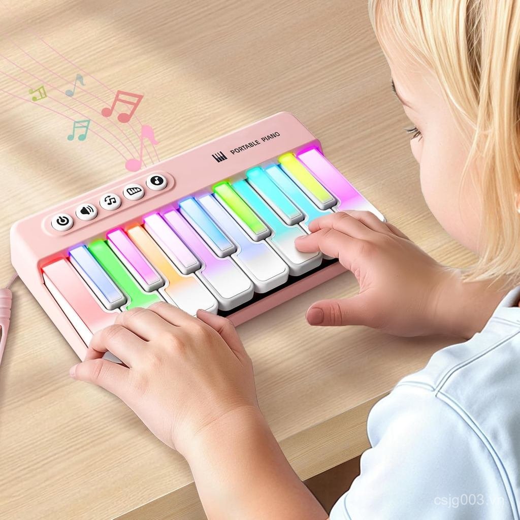 IPlay, iLearn Đồ chơi piano Mini dành cho trẻ em có đèn cầu vồng, Bàn phím đàn piano du lịch bỏ túi 