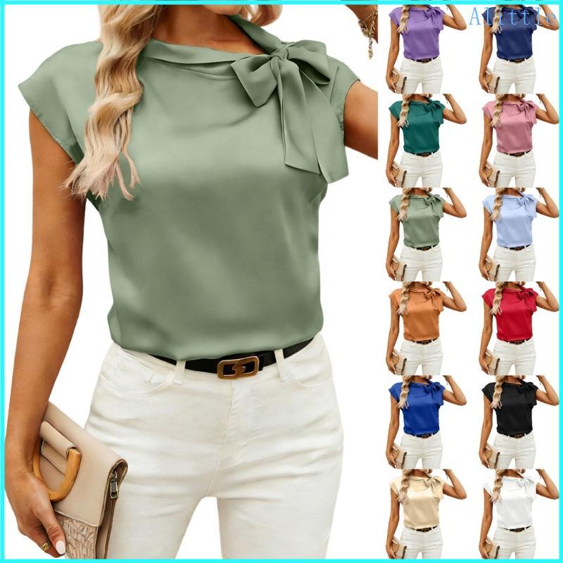 Alia Nữ Tie Mock Cổ Nắp Áo Sơ Mi Công Sở