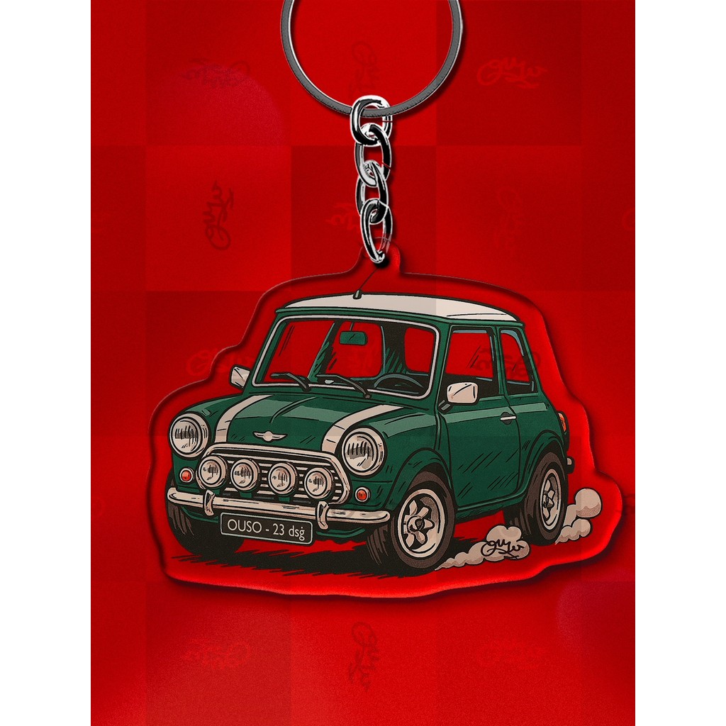 móc khoá ngựa móc khoá tết Đồ trang trí giáng sinh MINI retro BMW mini Oxford xe ô tô màu xanh lá câ