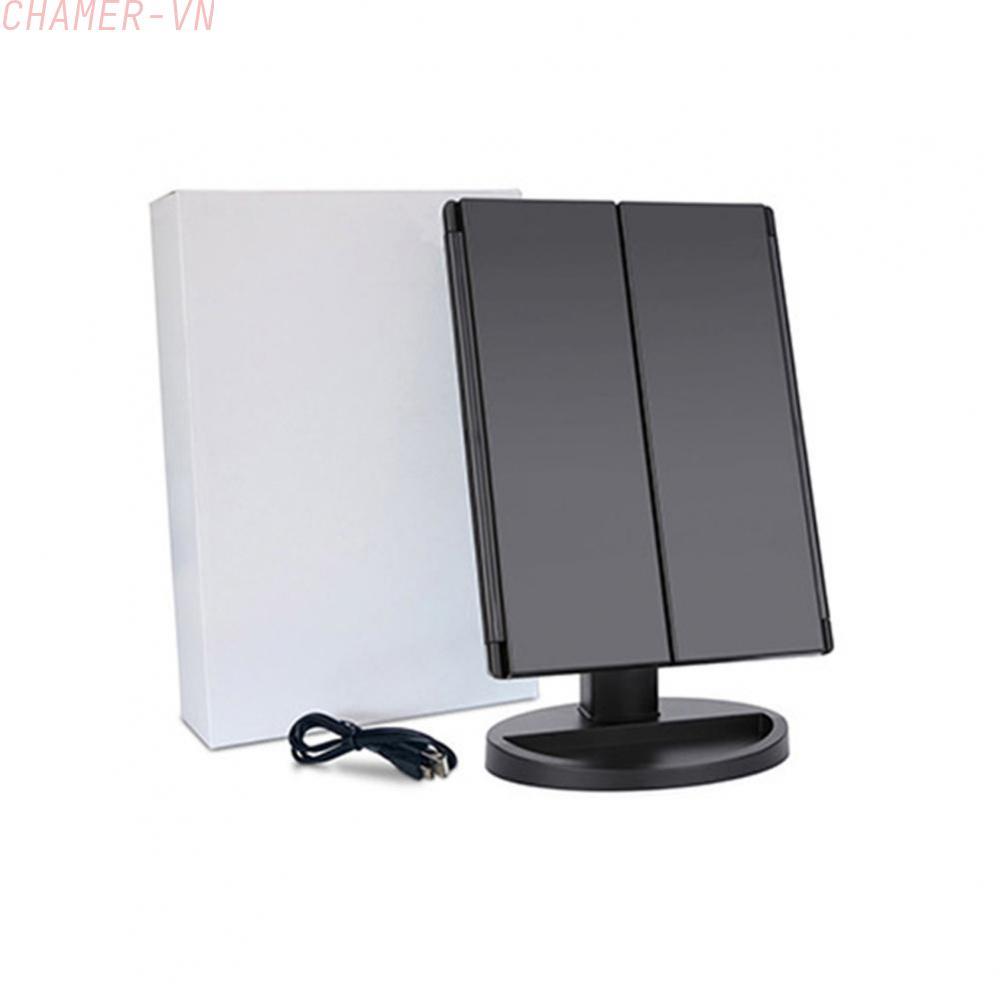 【CHAMER】Black White LED Folding Makeup Mirror with Adjustable Lighting and Compact Frame【HomeLiving】