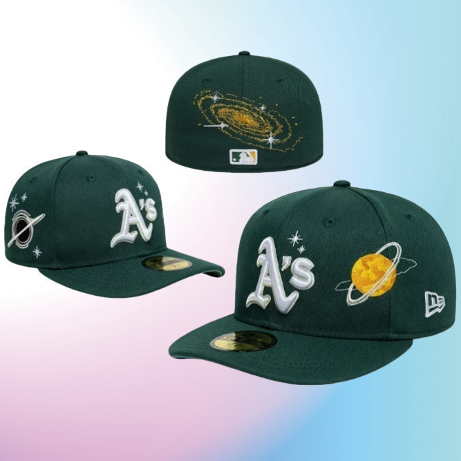 Mũ bóng chày nam Oakland Athletics màu xanh trắng, phong cách thời trang với vành cong
