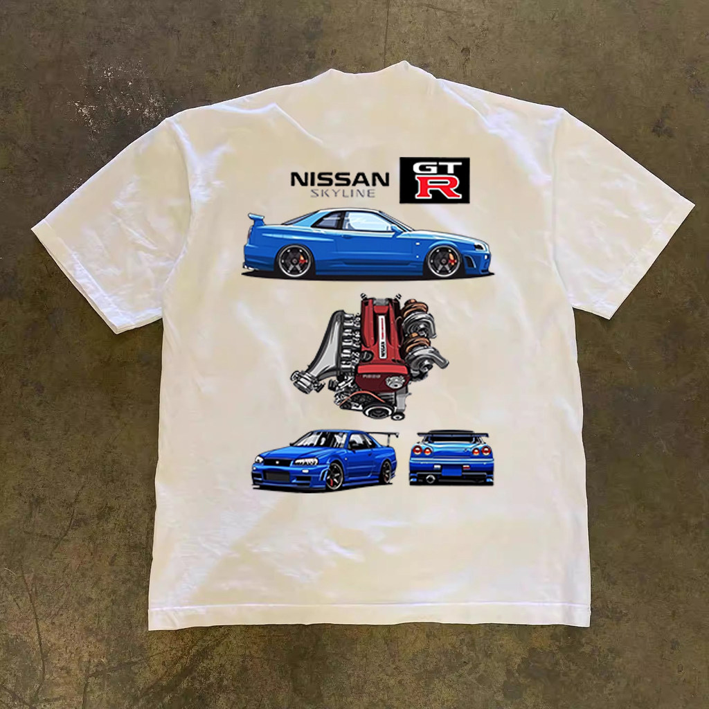 NISSAN racing style short-sleeved shirt, SKY LINE, GTR, R32, R33, JDM style cotton T-shirt