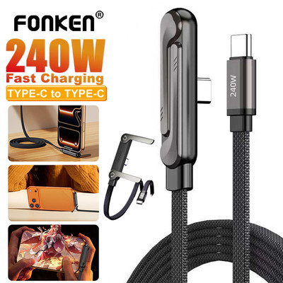 Cáp sạc nhanh Fonken 240W Type-C sang Type-C với 360° Dây dữ liệu giá đỡ điện thoại có thể gập lại xoay