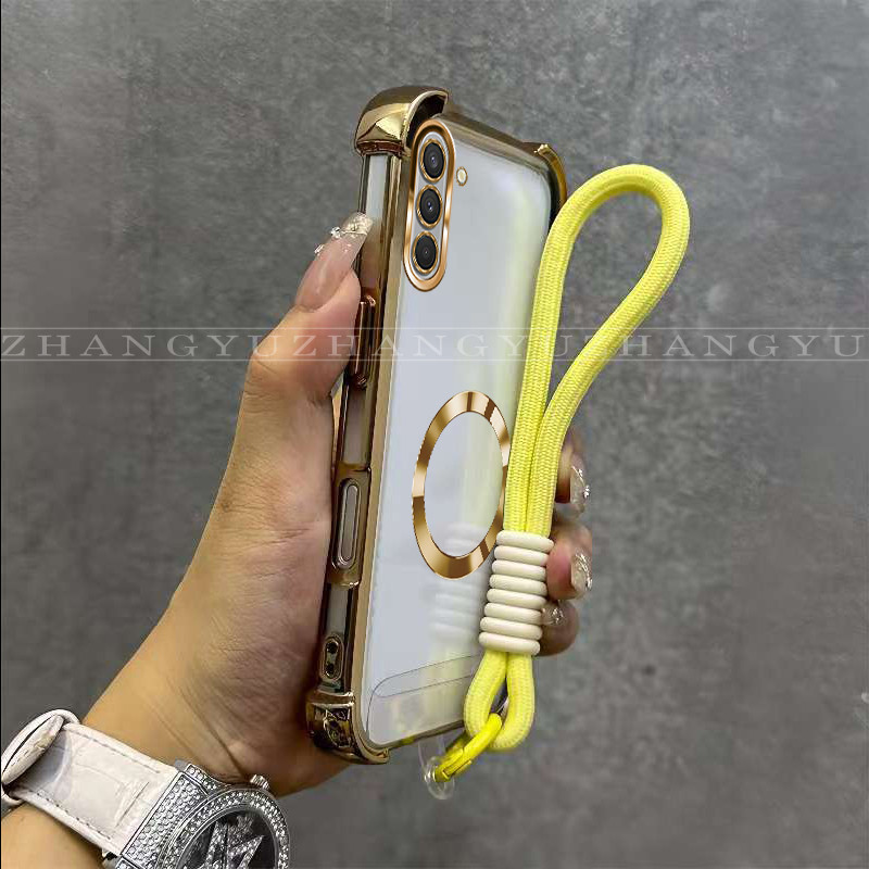 Thích Hợp Cho Samsung A37 A57 Vỏ Điện Thoại Vàng Vòng Sạc Từ Tính Mới Dây Treo Chống Sốc Vỏ Bảo Vệ S