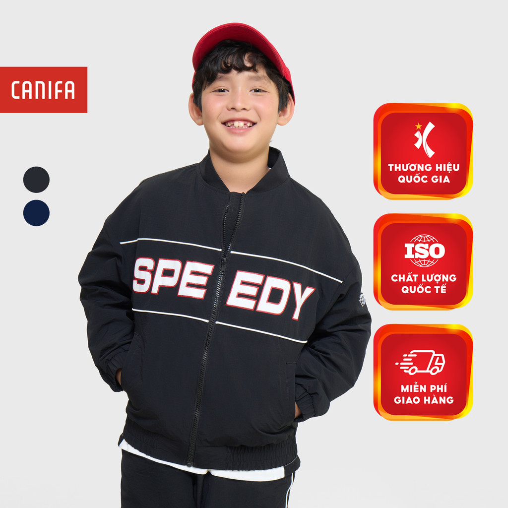 Áo khoác gió active bé trai CANIFA 2 lớp dày dặn dài tay cổ bẻ 2OT25C001