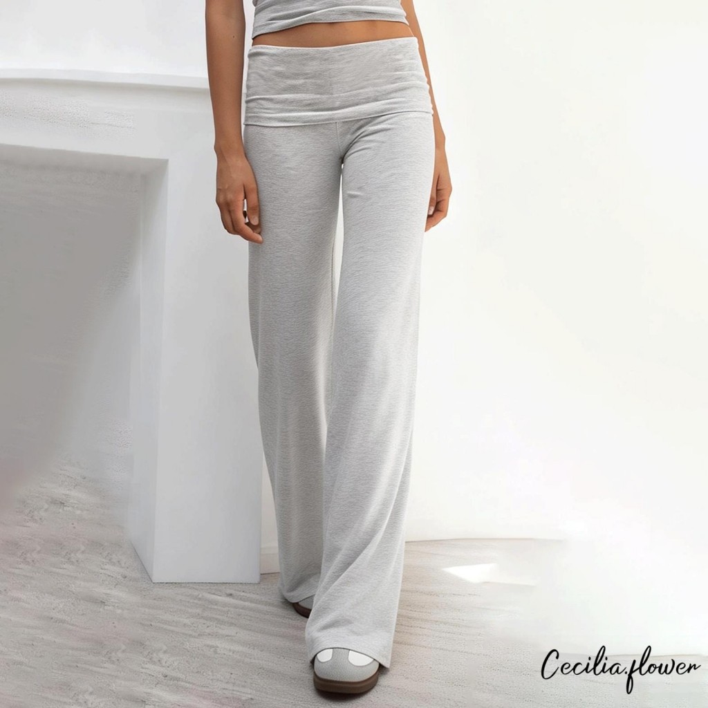 Quần Yoga Cho Nữ Thêu Trái Tim Gấp Eo, Phong Cách Lounge Pants