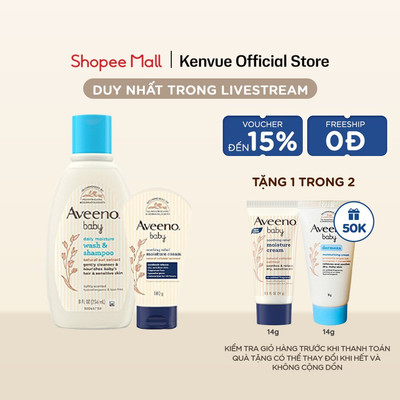 [LIVE] CB2 Sữa tắm Gội Cho Bé Aveeno Baby 236ml và Kem Dưỡng Ẩm Soothing Relief Moisture Cream (cream 100g + wash 236ml)