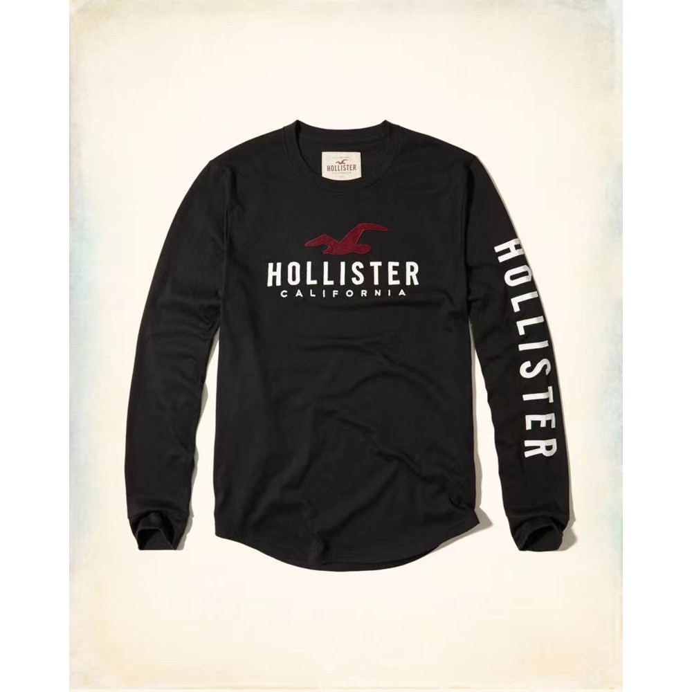 Chất Lượng Cao Hollister Cổ Điển Logo Dài Tay TEE Nam Cotton Nguyên Chất Cổ Tròn Thể Thao Mỹ Top 2.6