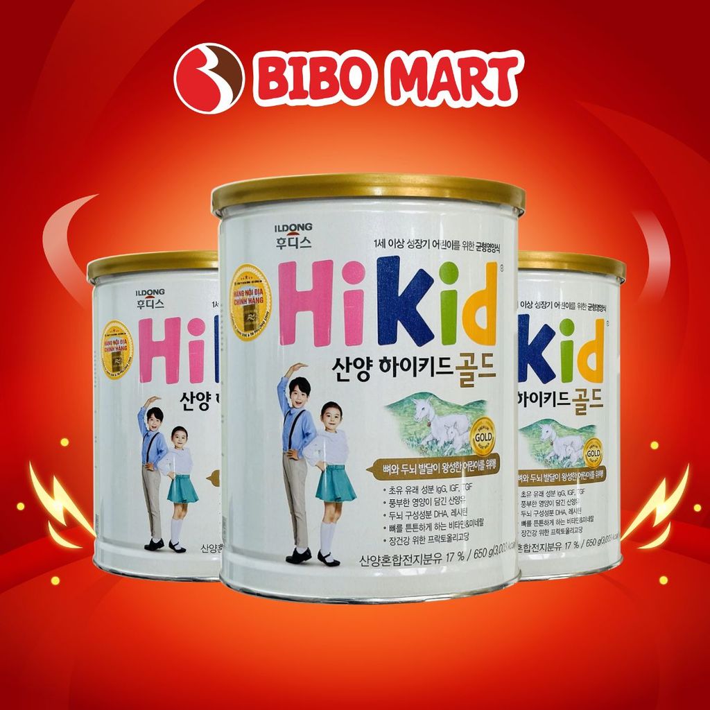Sữa Dê HiKid Sữa Bột Tăng Chiều Cao Hỗ Trợ Tiêu Hóa Phát Triển Não Bộ Cho Bé Lon 650g - Bibomart