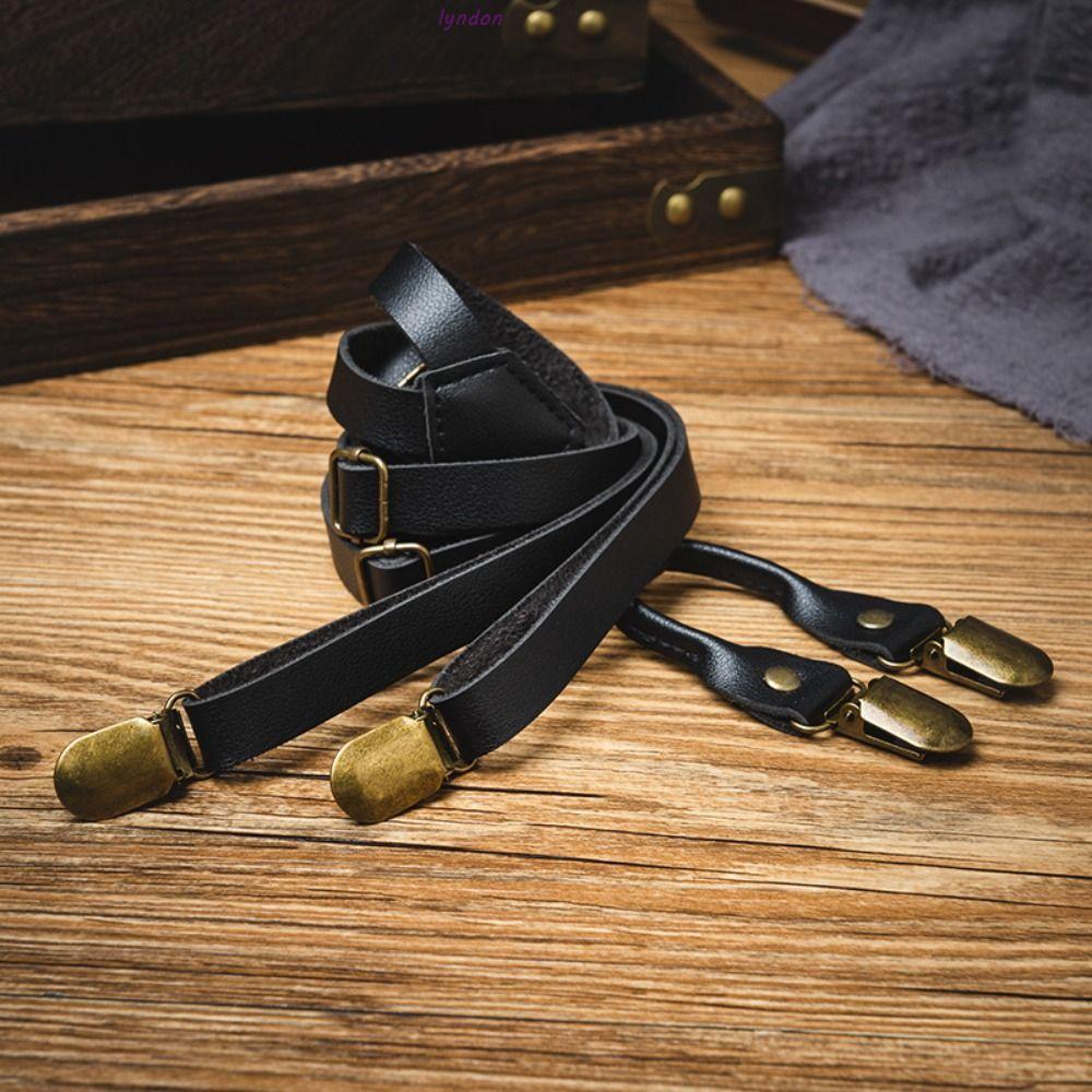 LYNDON Suspenders dành cho nam, dây da đen 1.5cm, phong cách retro Anh quốc