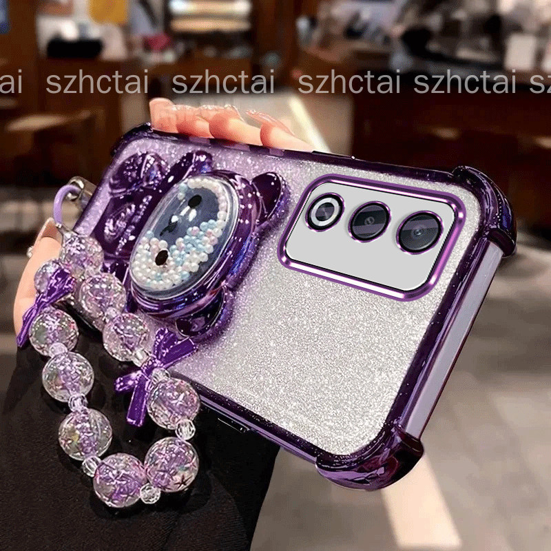 Ốp điện thoại cho OPPO OPPO A3 Pro Vỏ bảo vệ chống rơi bốn góc có giá đỡ gấu hạt gấp cát lún, vỏ lưn