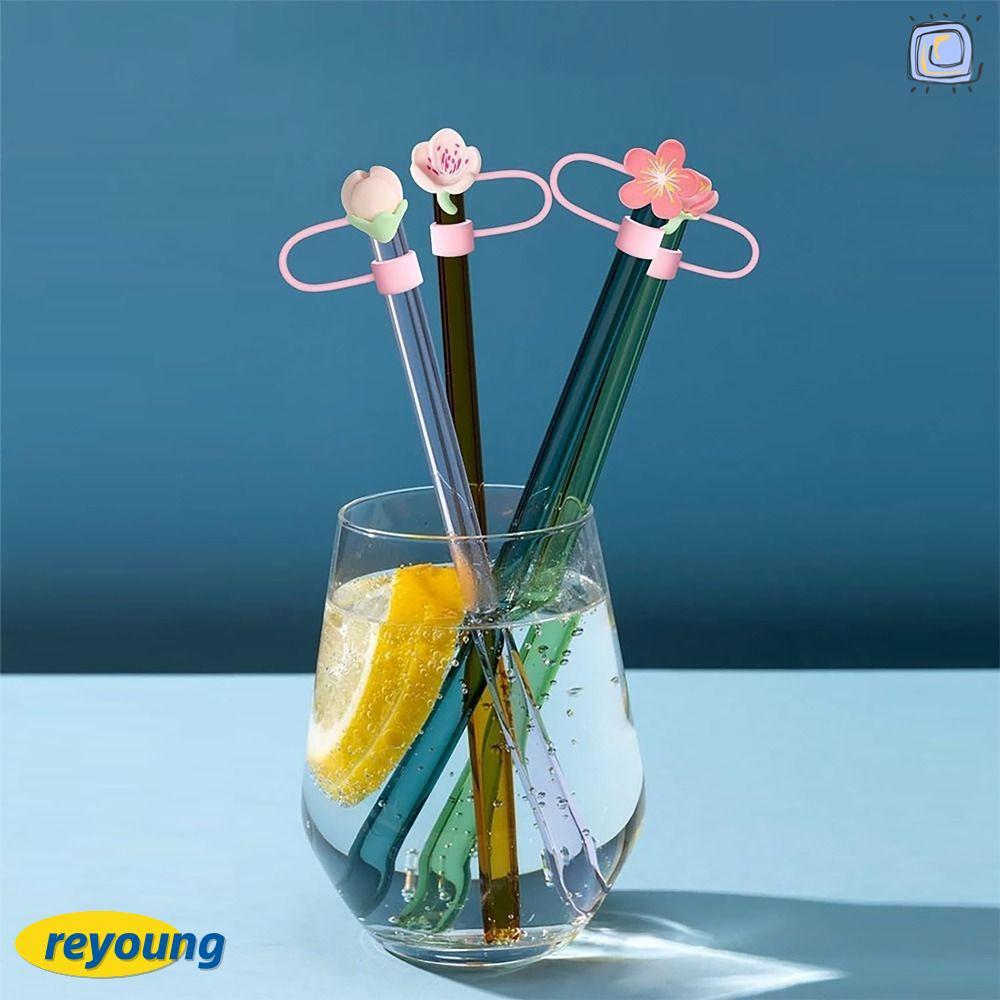 REYOUNG Ống Hút Topper, Đồ Dùng Dự Tiệc Ống Hút Hoa Bao, Nhỏ Gọn Niêm Phong Tốt Nắp Ống Hút Chống Bụ