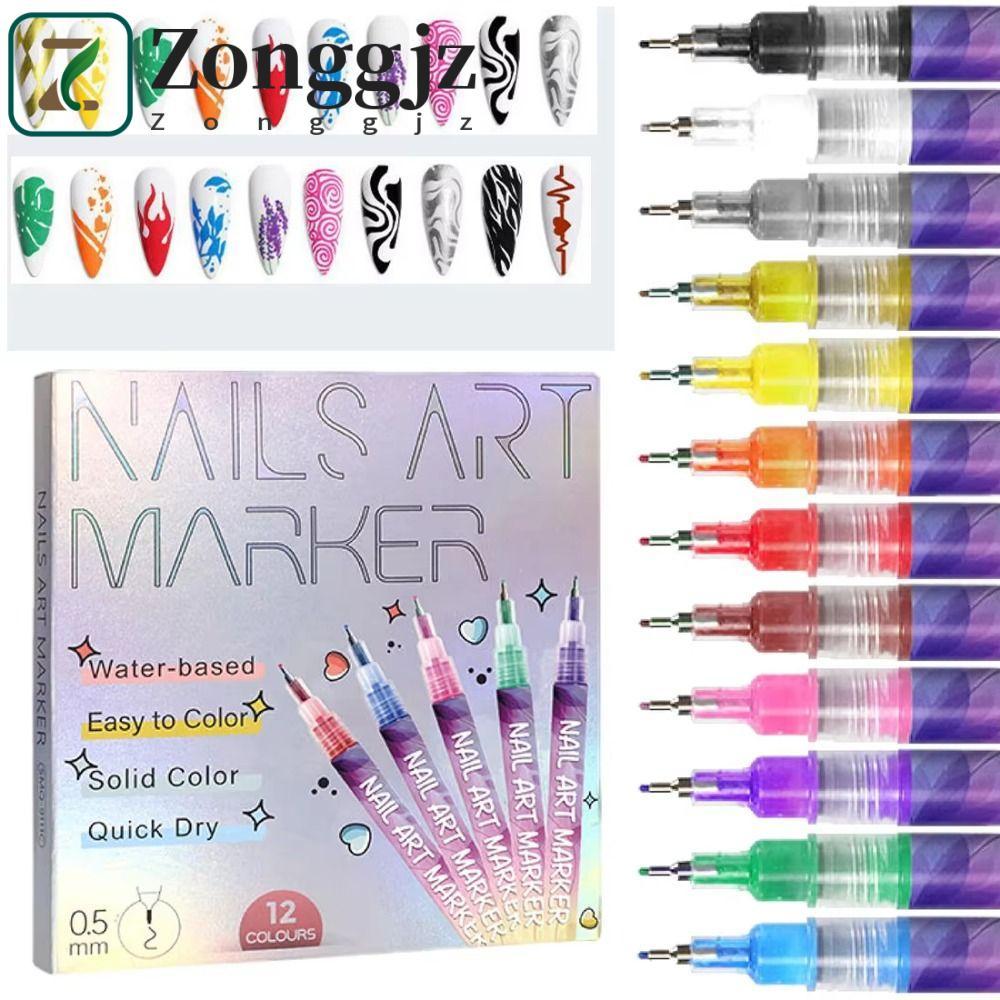 ZONGGJZ 3D Nail Art Pens DIY Set, Chống thấm nước 0,5 / 0,7 MM Tip DIY Nail Art Nail Marker, Nail Br