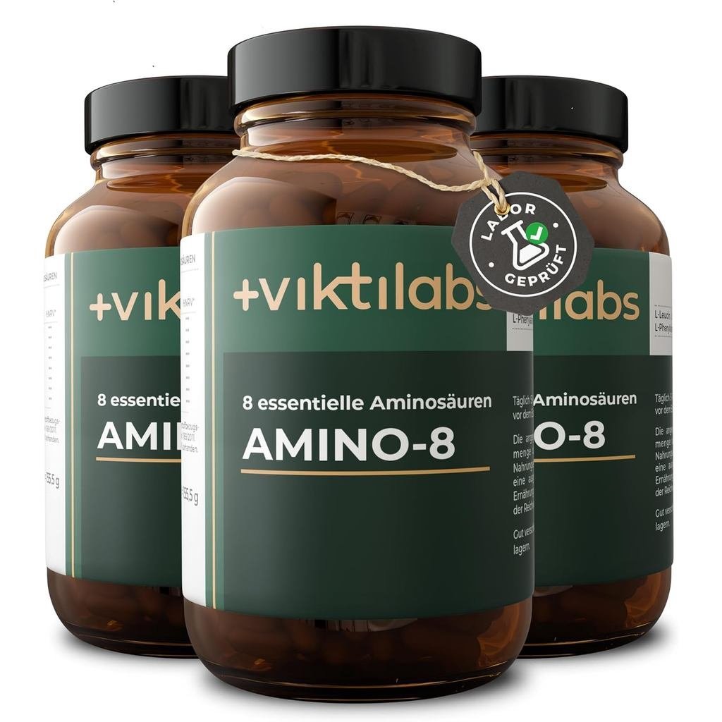 VIKTILABS - AMINO 8 | Axit amin Complex Liều cao - 998 mg mỗi viên | EAA Vegan | Tất cả 8 axit amin 