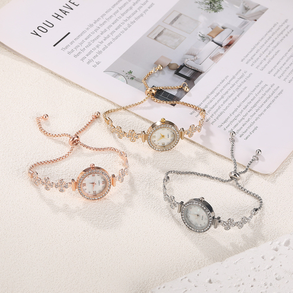 Đồng hồ nữ thời trang Pháp Sáng tạo Kim cương tròn uốn lượn họa tiết hoa Điều chỉnh miễn phí Đồng hồ đeo tay Đồng hồ nữ 3.10 B