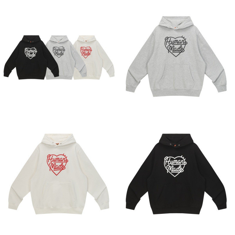 1DMU Japanese Style HUMAN HM Home 25SS Heart-pattern printed hooded long-sleeve pullover sweatshirt 