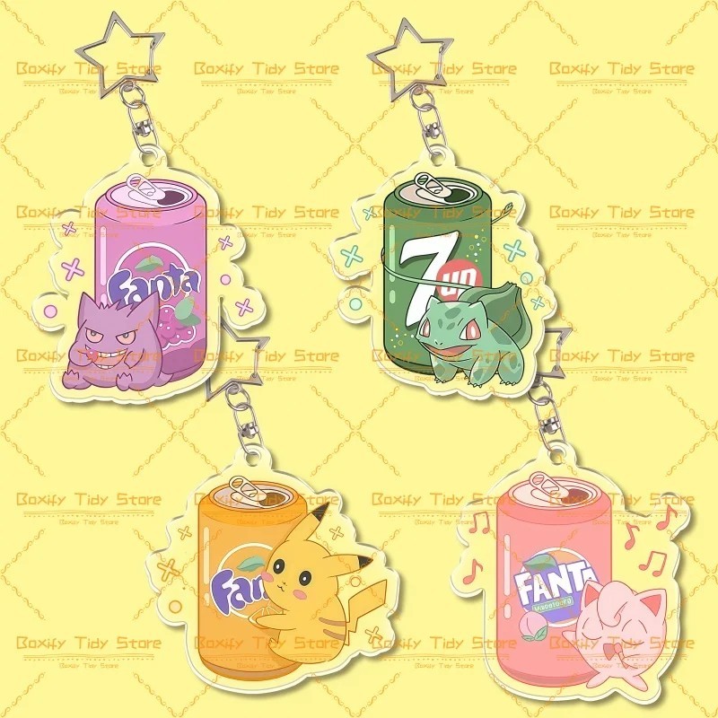 Móc khóa Acrylic Pokemon Pikachu Gengar Bulbasaur Jigglypuff lon nước soda dễ thương trang trí balo 