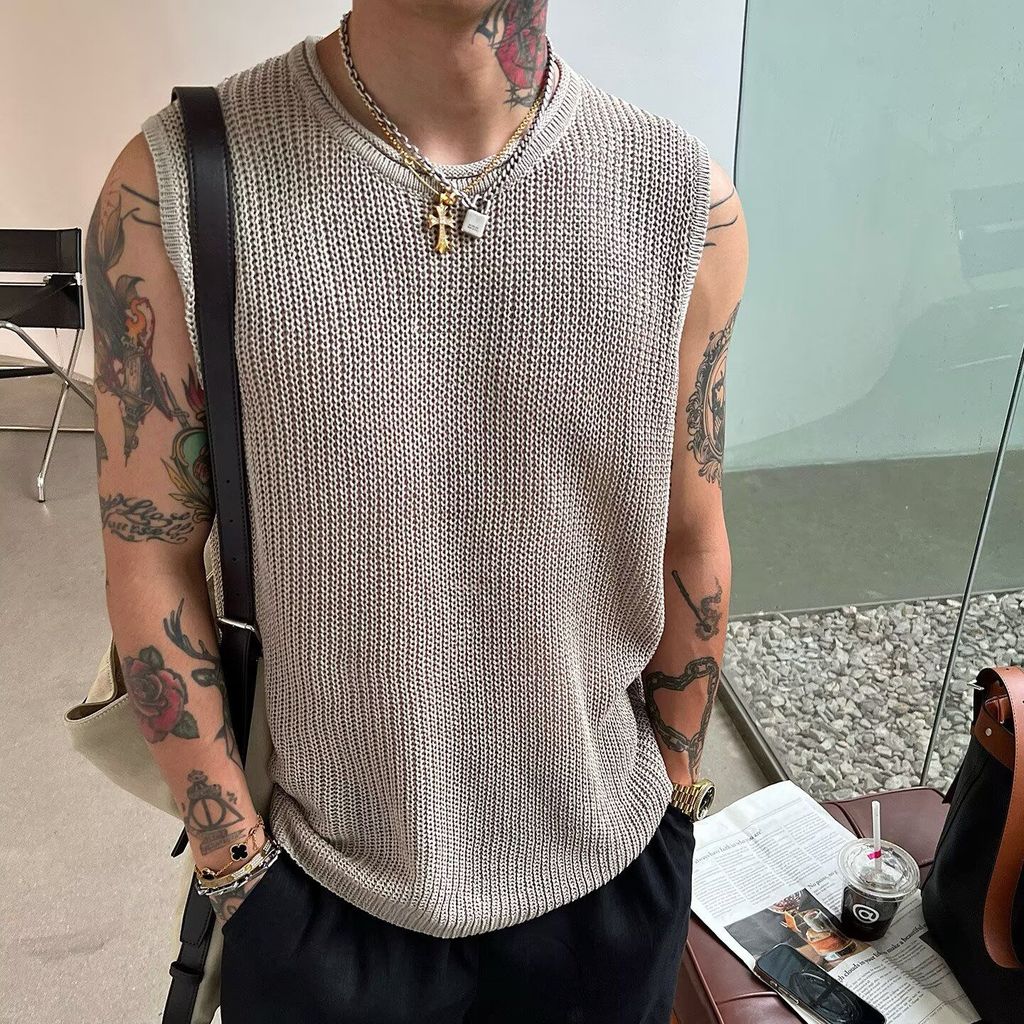 Nam Giới Thường Ngày Rỗng Áo Gợi Cảm Nam Mùa Hè Kim Sa Lấp Lánh Nhấp Nháy Dệt Lưới Áo Vest Không Tay
