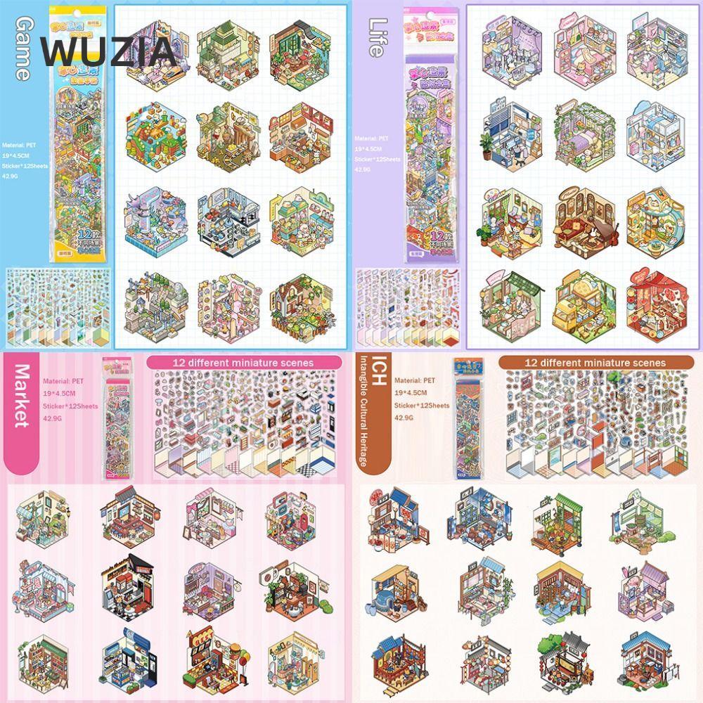 WUZIA Die-Cut Scene Sticker, Visual Stacking PET Miniature Scenery Collection Volume, Fun Giải Nén T