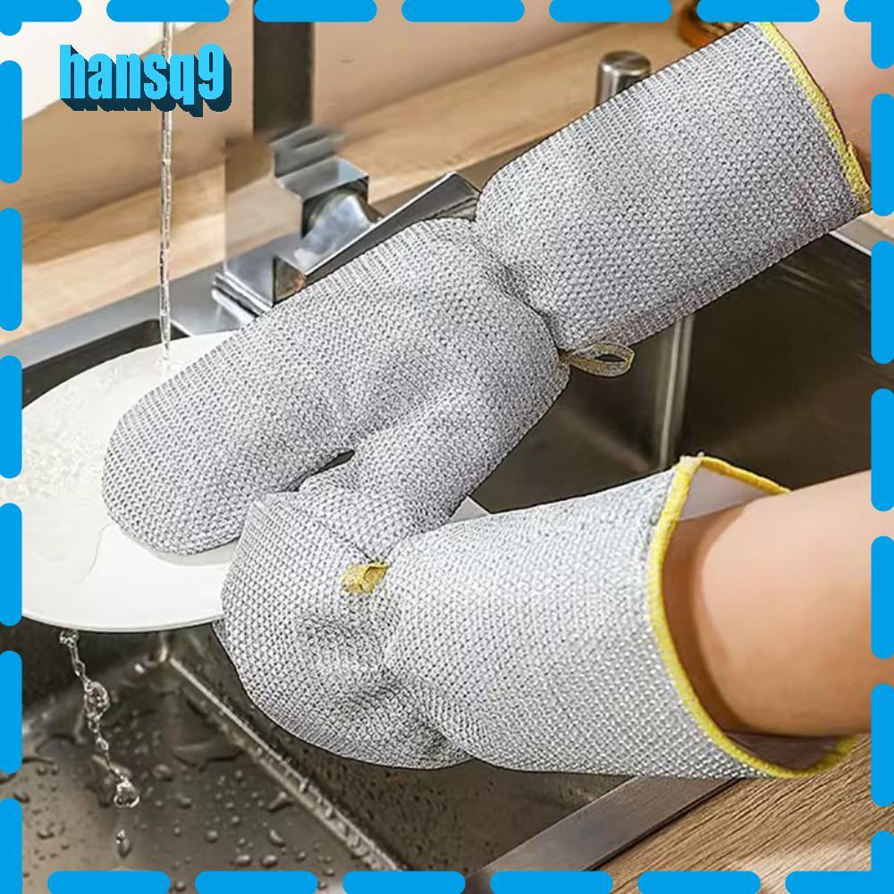 Găng tay làm sạch công việc nhà HANSQ, Găng tay rửa chén vệ sinh gia đình chống thấm nước, Bát dày chải dài Găng tay bóng dây thép