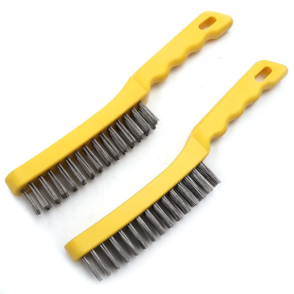 Bàn chải cào dây 2 bộ, Thép không gỉ hạng nặng 11 Inch có tay cầm bằng nhựa Dụng cụ cầm tay uốn bụi 
