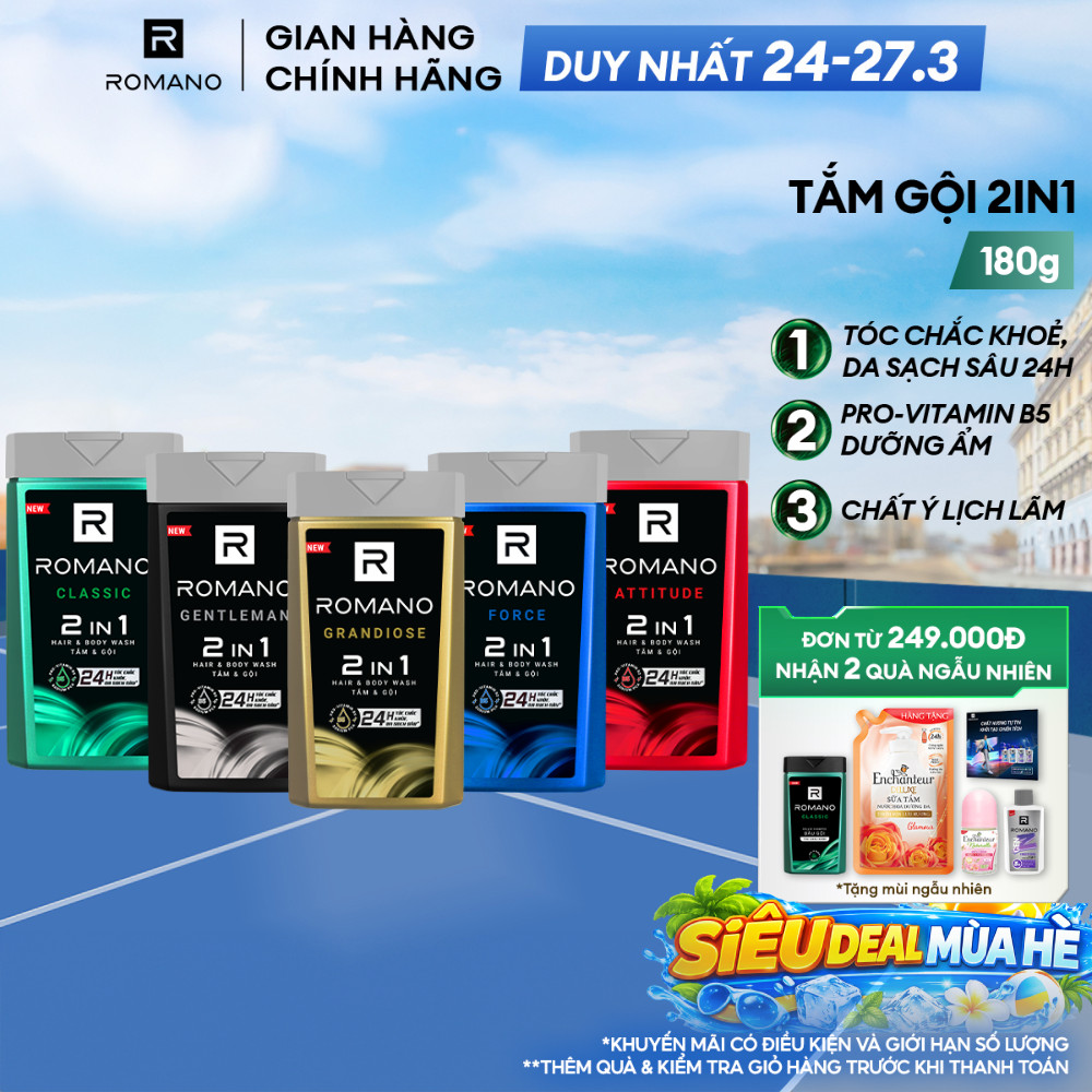 Tắm gội cho nam 2 trong 1 Romano 2in1 180g/chai