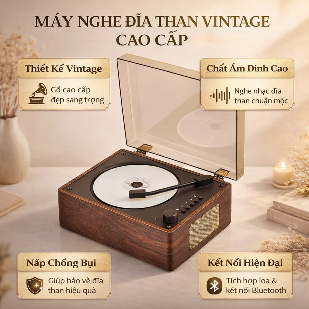 Máy Nghe CD Vintage, CD Player Retro, Máy Phát CD Bluetooth, Loa CD Đa Năng, Máy Nghe Nhạc Cổ Điển, 