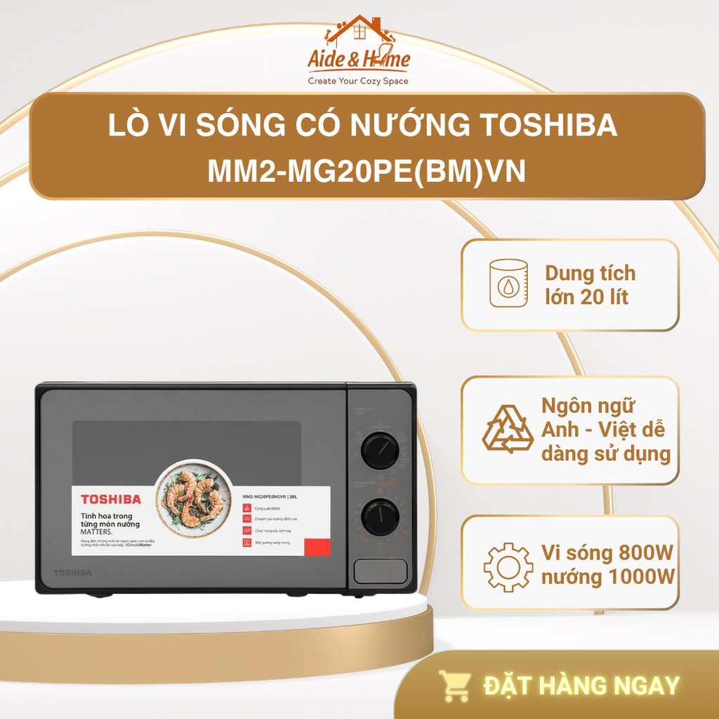 Lò vi sóng có nướng Toshiba MM2-MG20PE(BM)VN - Dung tích 20 lít - Bảo Hành 12 Tháng