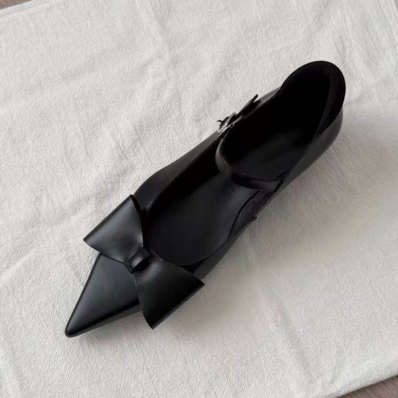 2026Early spring new style pointed-toe bow strap Mary Jane shoes for women with shallow wedge heel d
