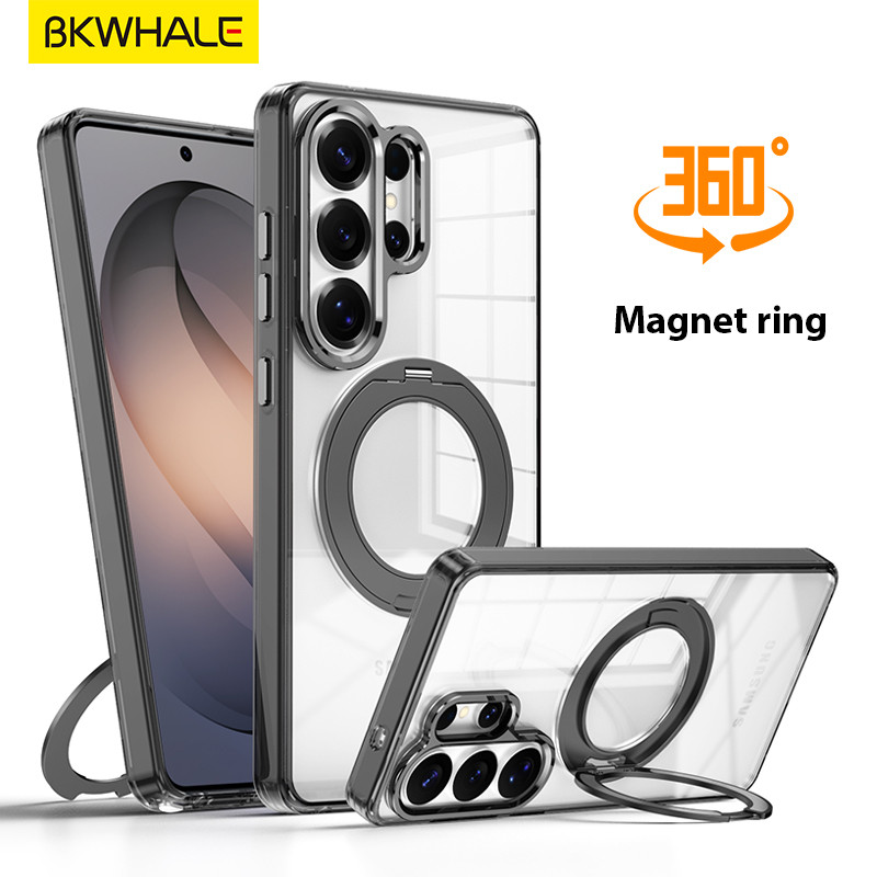 BKWHALE 360° Ốp điện thoại trong suốt có vòng xoay có giá đỡ cho Samsung Galaxy S26 Ultra S26 + S26u
