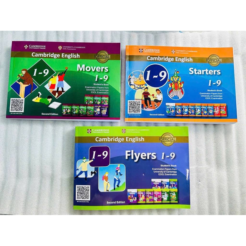 Cambridge Starters, Movers, Flyers - in gộp 1-9 - In màu - có file nghe đáp án