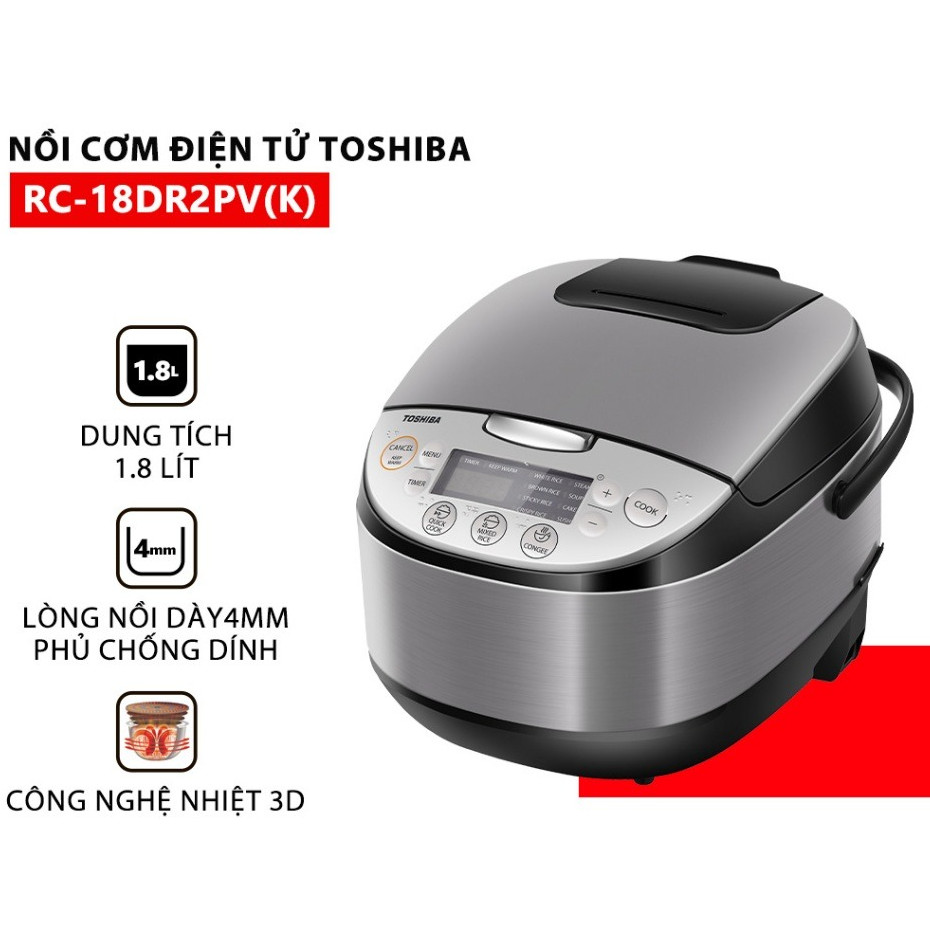 Nồi cơm điện tử Toshiba 1.8 lít RC-18DR2PV(K) chính hãng