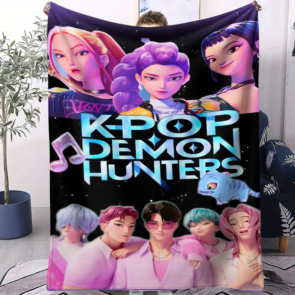 PC KPop Demon Hunters Huntrix Chăn Mềm Mại Ấm Áp Chất Lượng Cho Văn Phòng Nhà Cắm Trại Naps Trang Tr