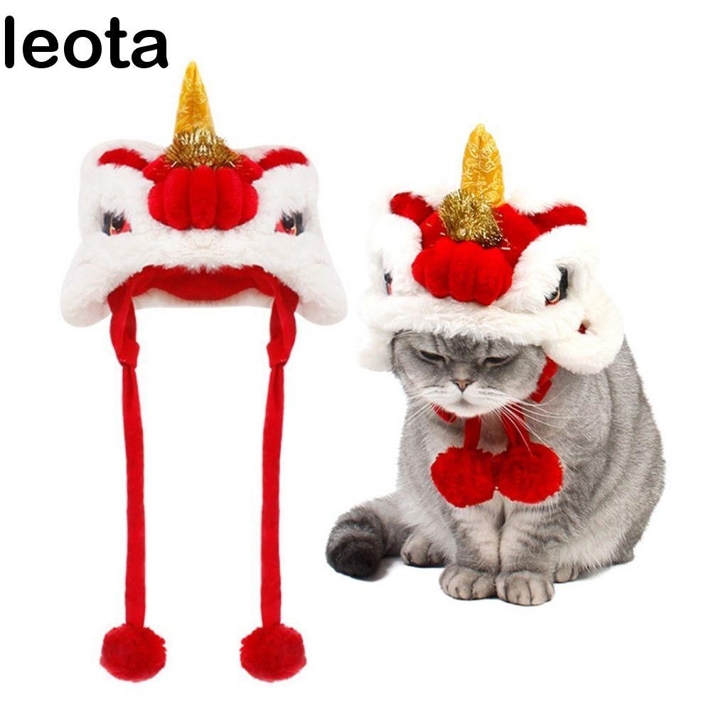 Mũ nhảy sư tử LEOTA, Mũ sư tử trang trí phong cách Trung Quốc cho thú cưng năm mới, Mũ Cosplay cho c