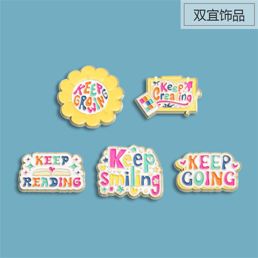 Spot Goods#Colorful Letters Sunflower Smiley Badge keep smiling Keep smiling, work hard, encourage, 