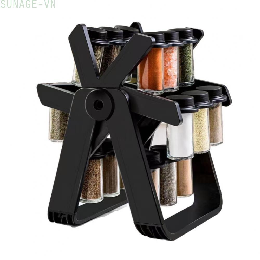 【SUNAGE】Revolving Spice Rack 360-degree Accessibility ABS Material Glass Bottle Storage【HOT Fashion】