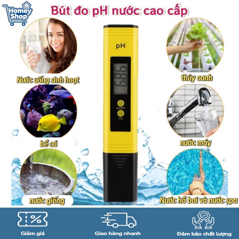 HomeyShop-Bút đo pH nước cao cấp,màn hình LED sáng,đo nhanh chính xác cho bể cá, ao nuôi và nước sin