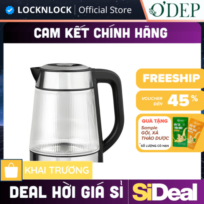Âm đun siêu tốc thủy tinh LocknLock thép không gỉ có lưới lọc và đèn Led 1.8L EJK256BLK - SIDEAL SIA