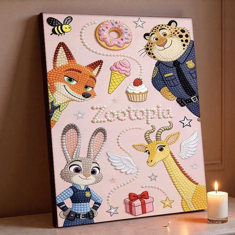 New Product#2026Zootopia2diy Handmade Diamond Painting Children's Cartoon Living Room Decoration Pea