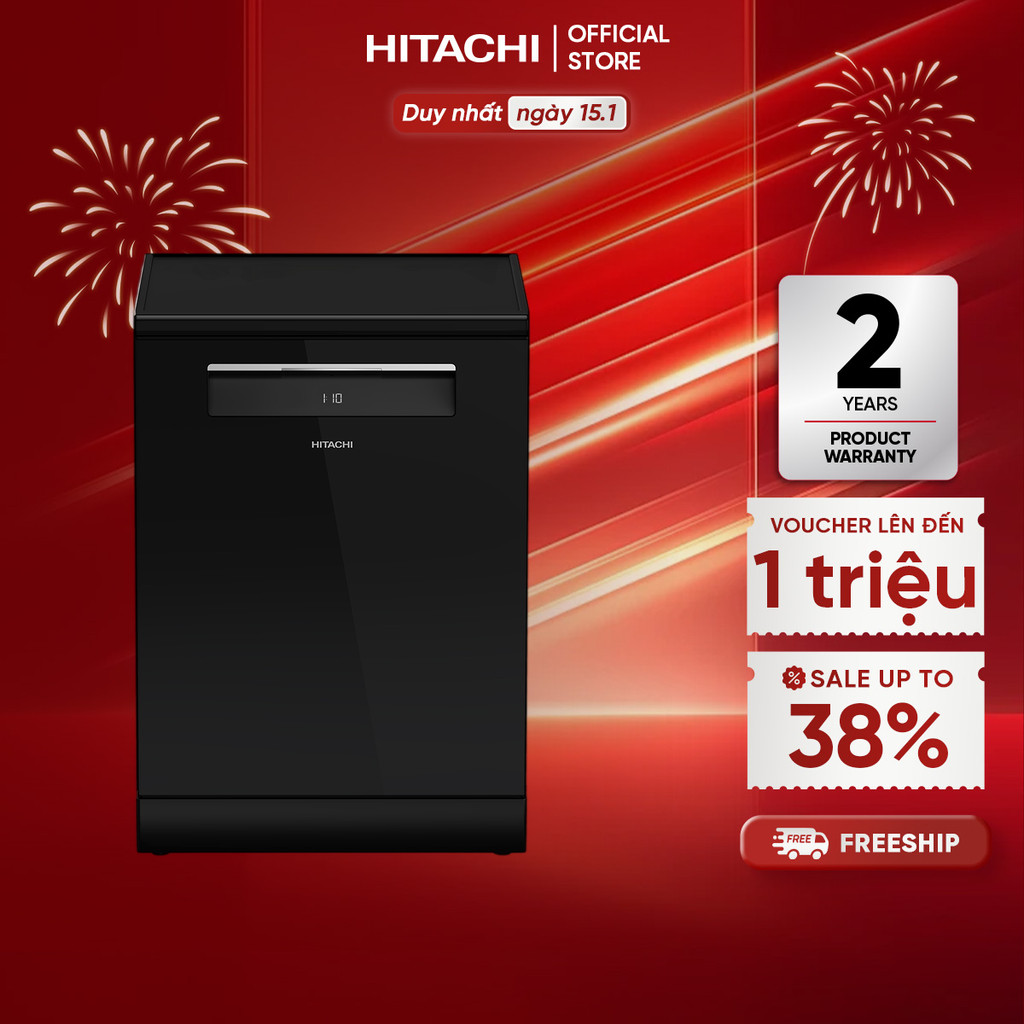 [MIỄN PHÍ GIAO HN HCM]Máy Rửa Chén Inverter Hitachi HDF-F158CVGB Rửa Diệt Khuẩn, Tự Động Sấy Khô, Là