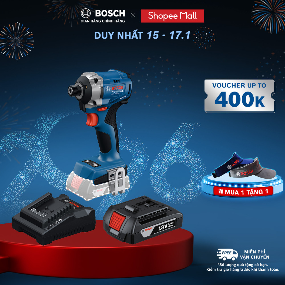 Máy vặn vít dùng pin Bosch GDR 18V-215 (SOLO) +  Pin GBA 2.0Ah / Bộ Sạc GAL 18V-20 (MỚI)