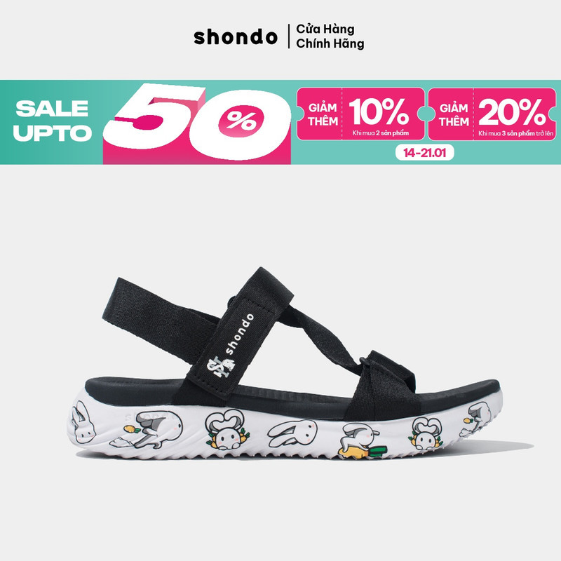 Giày Sandals Nam Nữ Shondo F7 Thỏ Bảy Màu Continew T7M Đen F7N0110