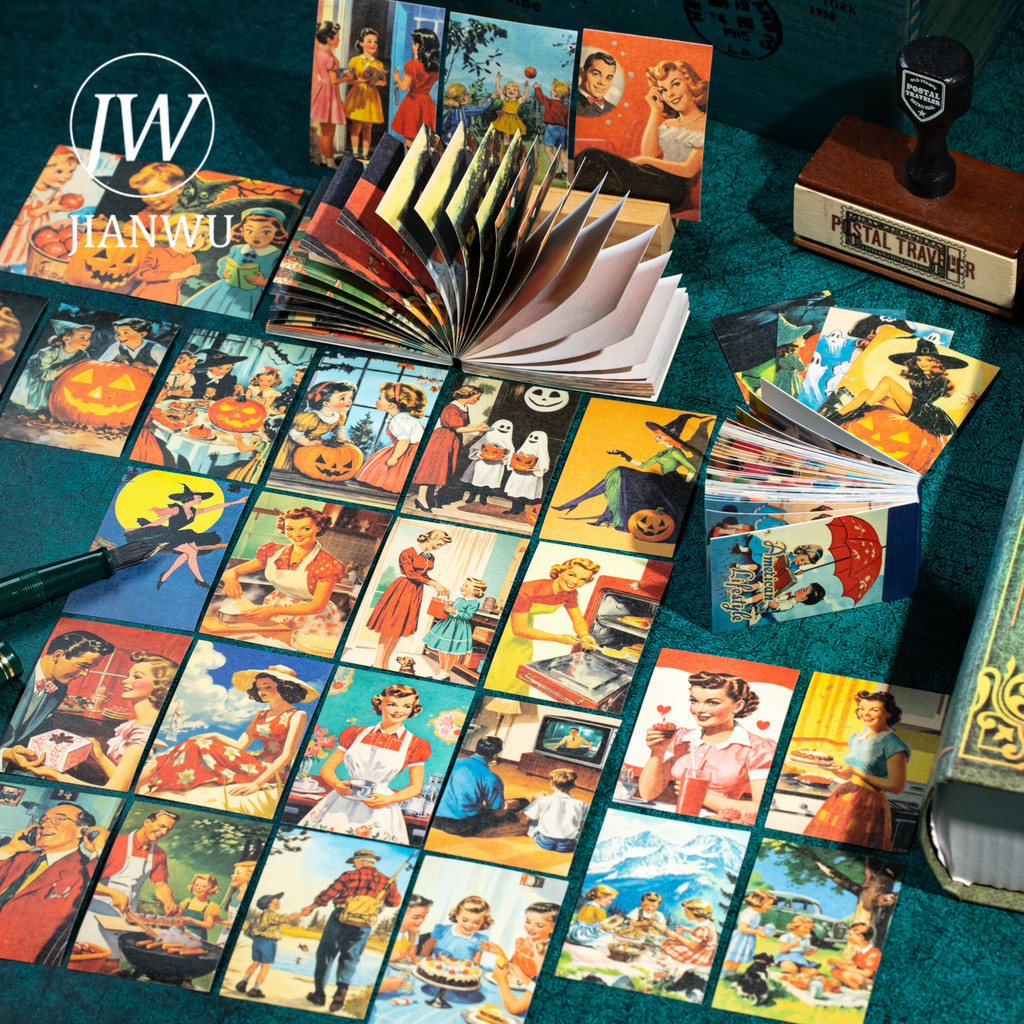 JIANWU American Lifestyle Series Nhân Vật Vintage Phong Cảnh Chất Liệu Cắt Dán Sách Sáng Tạo DIY Tạp
