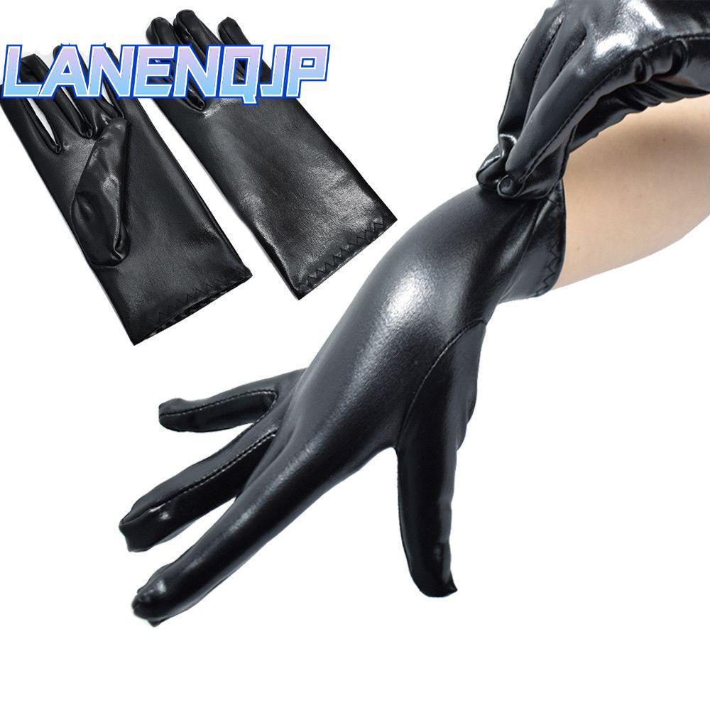 LANENQJP Găng Tay Đen Cosplay PU Găng Tay Gothic Dress Up