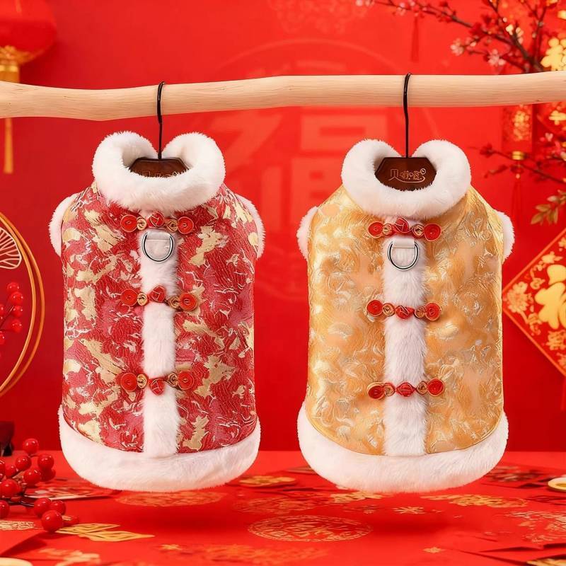 2026 New Puppy Dog New Year Clothes Winter Pet Bichon Chinese New Year Celebration Joyous Tang Suit 
