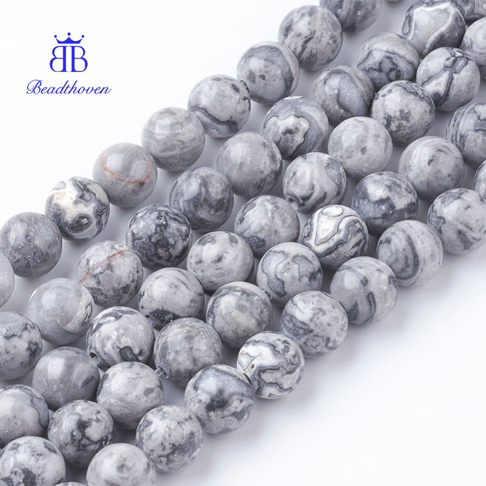 Bản đồ Đá Picasso Jasper - Hạt 6mm, Lỗ 1mm, 56-57 Viên/Sợi, Chiều Dài 15 Inches