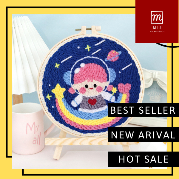 Tranh Thêu Len Xù Punch Needle, Bộ Tranh Thêu Len Nổi Cầu Vồng, Set DIY Handmade