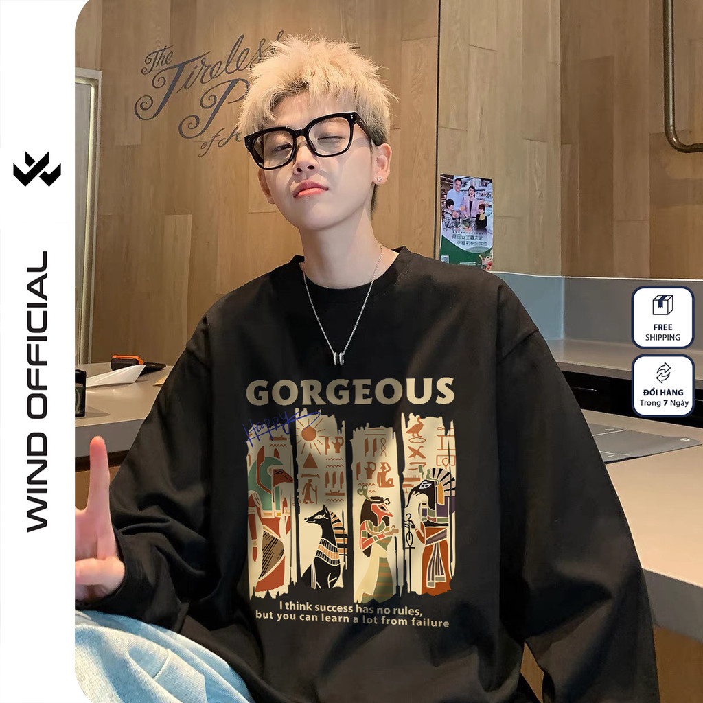 Áo Thun Tay Dài Unisex WIND Form Rộng ANCIENT EGYPT nam nữ 100% cotton Phong Cách Oversize Nam Nữ