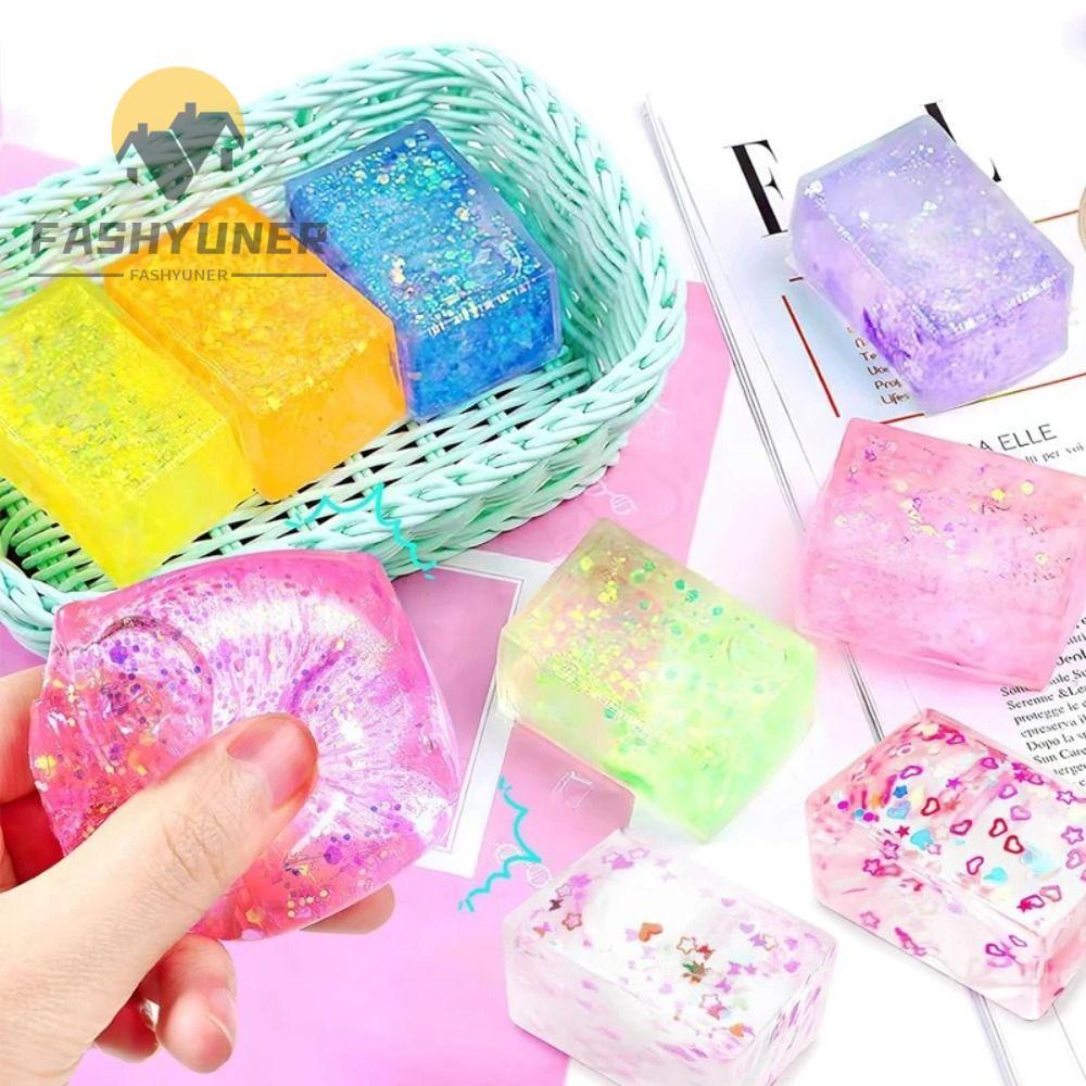 FASHYUNER Long lanh Squishy Cube, Gel giải nén tăng chậm, Đường mạch nha sáng tạo Kết cấu mềm Squish